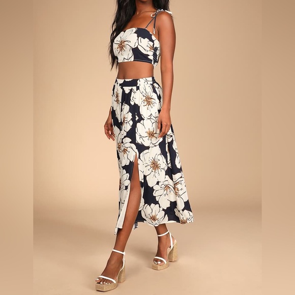 NWT Lulu's Black and Cream Floral Skirt Set Sz XL Womens Sz 14 - Picture 3 of 15